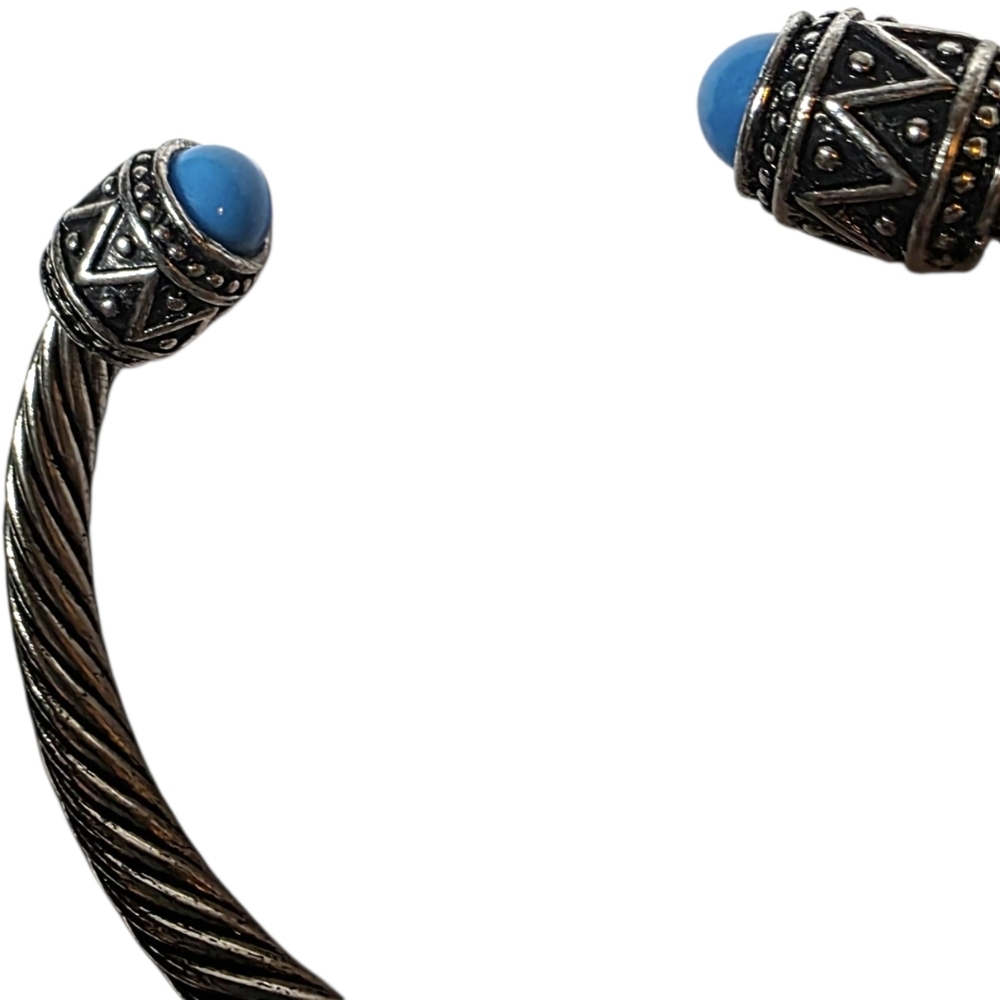 Boho Chic Silver Twisted Cable Cuff Bracelet W Tu… - image 4